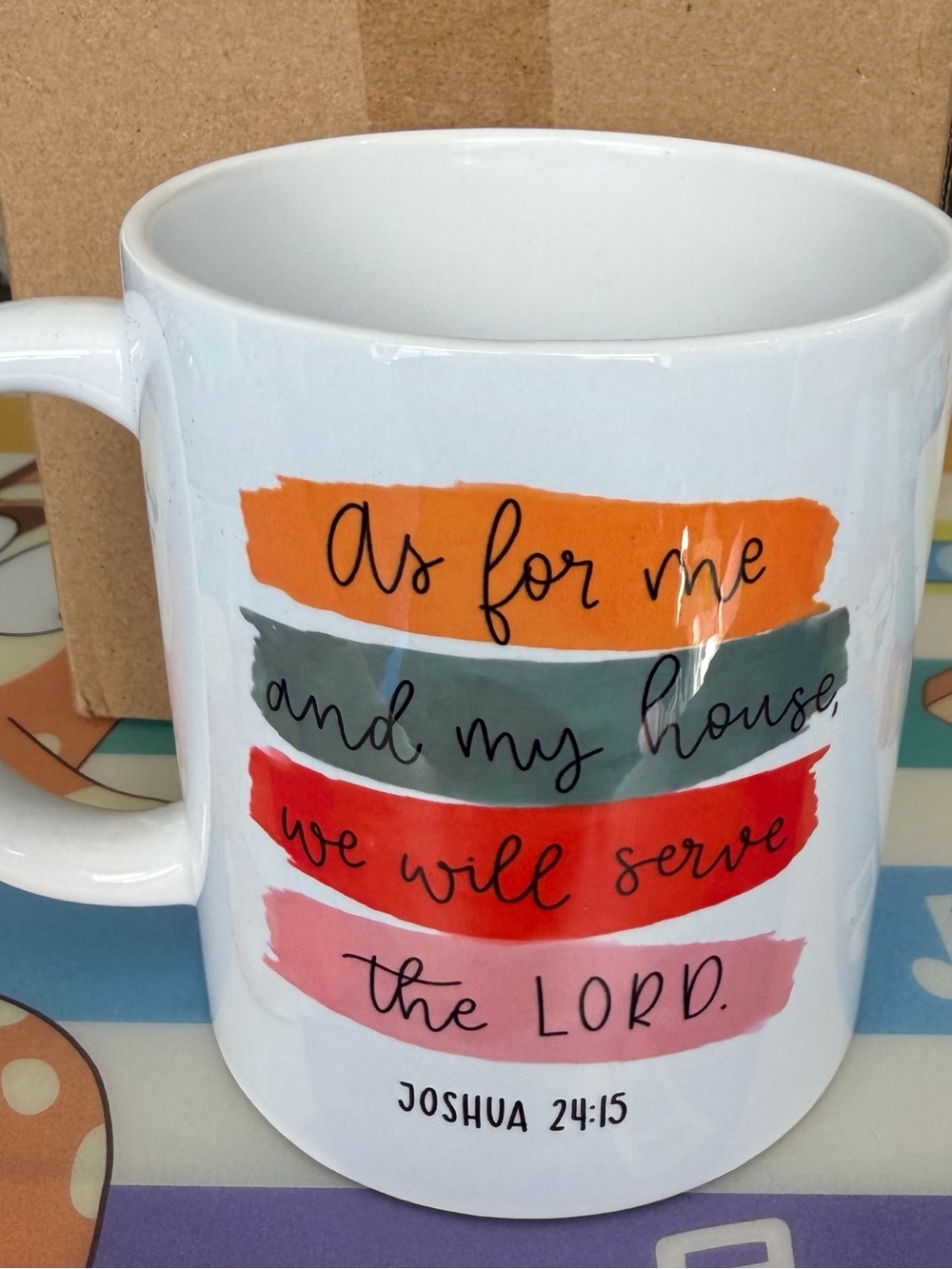 White Ceramic Mug with Colorful Brushstroke Faith Design